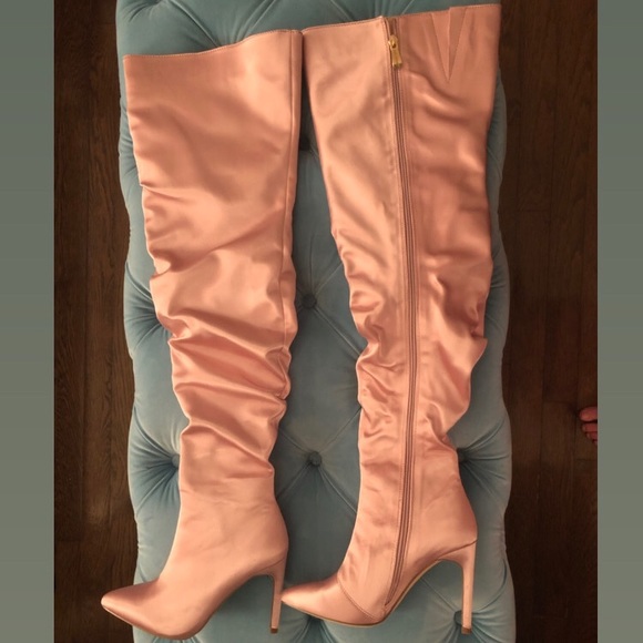 Blush Pink Satin Thigh High Boots Cape Robbin - Picture 2 of 12